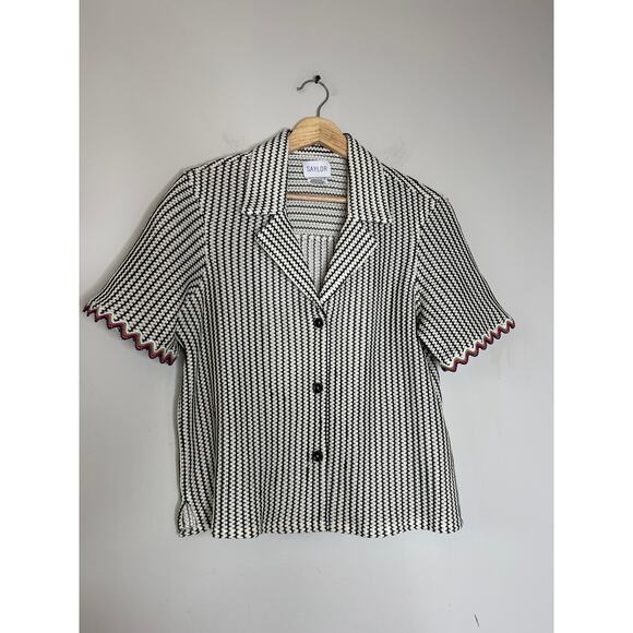 NEW Saylor Verna Crochet Knit Stripe Shorts Rickrack Trim Set Black Size: Large - Picture 5 of 11